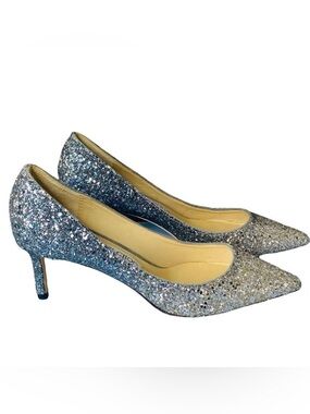 🛍️ Jimmy Choo Authentic Romy 60 Gradient Ombré Silver and Blue Heels Size 38